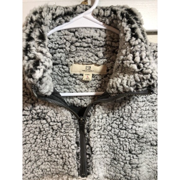 Thread & Supply Women's Sherpa Quarter Zip Pullover Jacket Charcoal Size X-Small - Picture 3 of 5